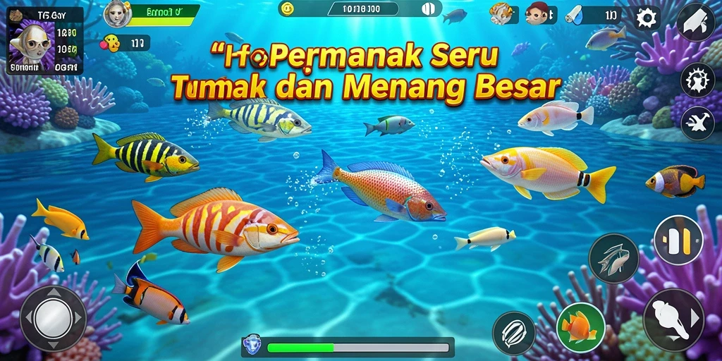 Screenshot gameplay AFAF menampilkan aksi seru menembak ikan.