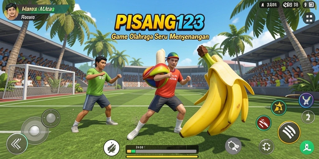 Tampilan layar utama PISANG123 dengan aksi olahraga mendebarkan.